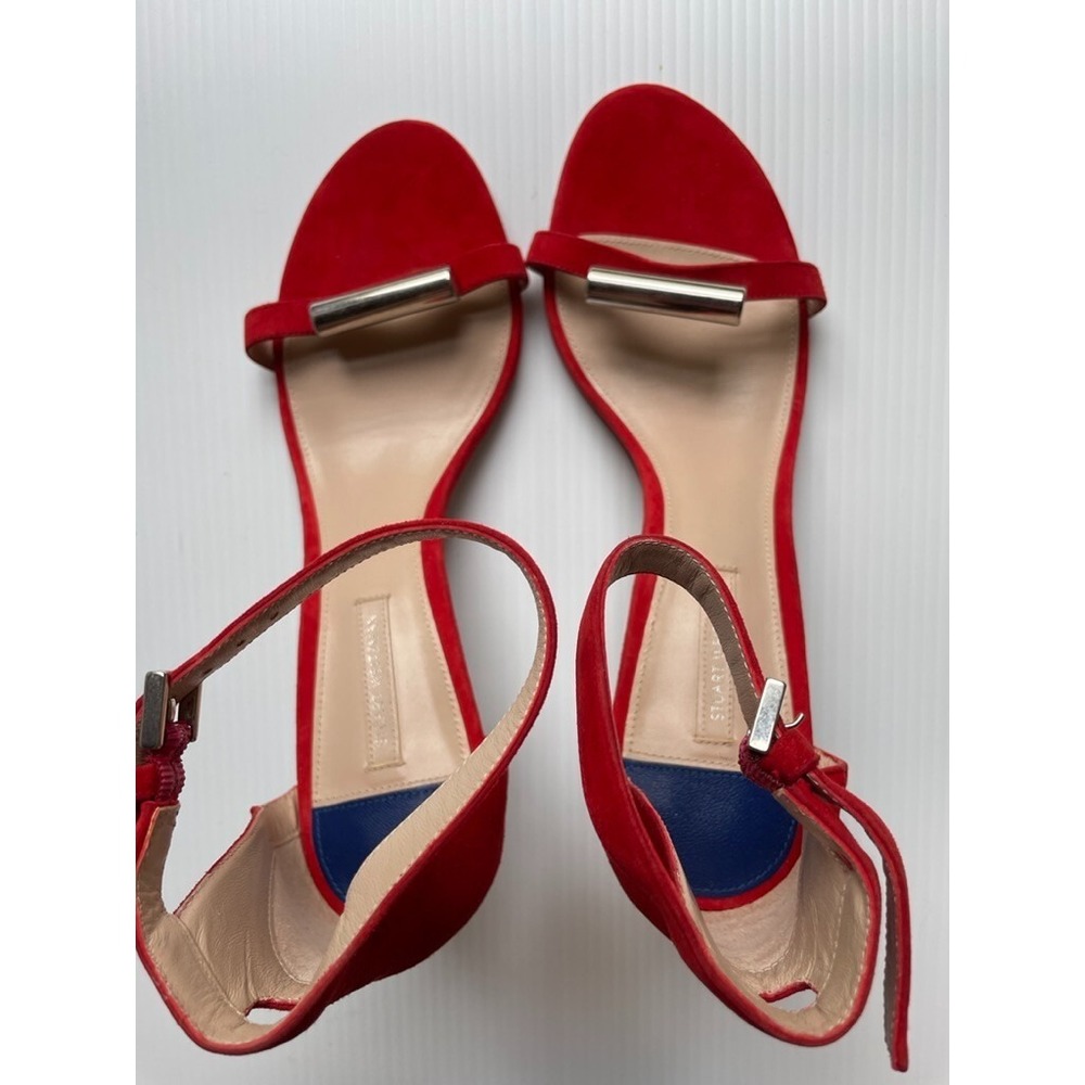 Stuart Weitzman Nudist 75 Cylinder Sandal Red Suede Size US 10 M NWT - Picture 7 of 8